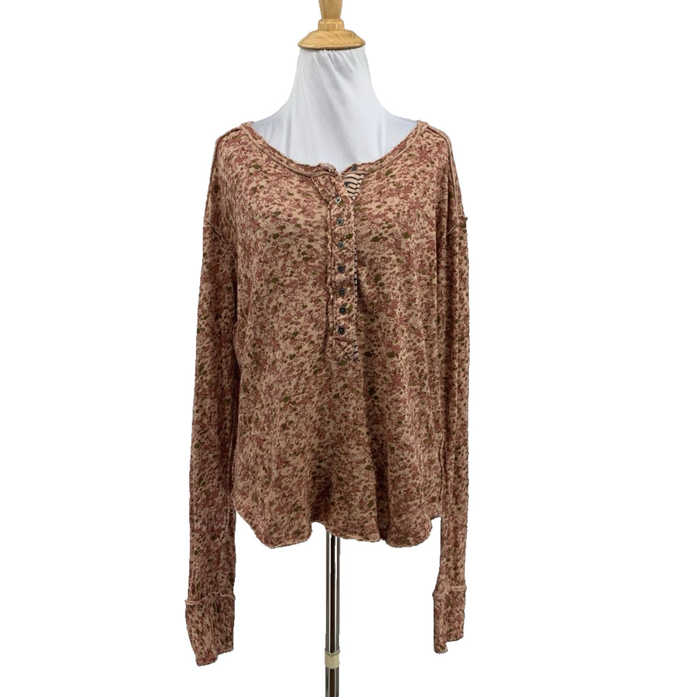 We The Free People Top Womens XS Extra Small Boy Meets Girl Henley Floral Motif